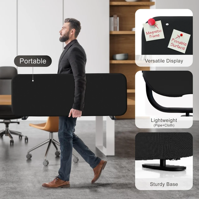 Alt view image 3 of 6 - Desk Divider, Movable Desk Partition 48"x18", Midnight | Table Top Privacy Panel. For Home Office, Student, Classroom, Study. Free Standing. No Drill.