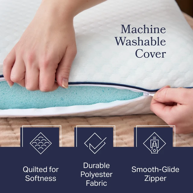 Alt view image 3 of 7 - Cooling Gel Memory Foam Pillows for Sleeping Queen Size, Set of 2, Ventilated Cooling Pillows for Side & Back Sleepers, Neck & Shoulder Support, Medium Firm, Washable Cover