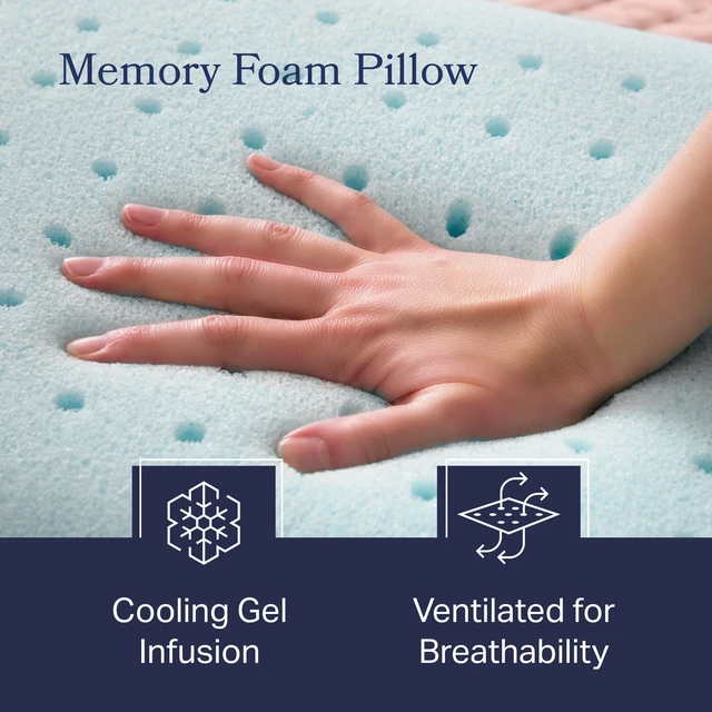 Alt view image 5 of 7 - Cooling Gel Memory Foam Pillows for Sleeping Queen Size, Set of 2, Ventilated Cooling Pillows for Side & Back Sleepers, Neck & Shoulder Support, Medium Firm, Washable Cover