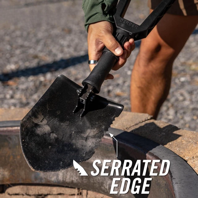 Alt view image 5 of 6 - E-Tool Tactical Folding Spade, Camping Shovel w/ Serrated Edge, Black