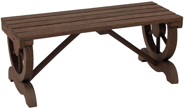 Main image of 2-Person Wooden Garden Bench Outdoor Wagon Wheel 550 LBS Brown | Front Porch, Backyard Garden, Rustic Country Style Patio Furniture
