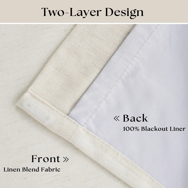 Alt view image 4 of 7 - 102 Inches Long Pinch Pleated Linen Blackout Curtains for Bedroom | Memory Trained Shape, 100% Blackout Light Blocking Curtains, for Living Dining Room, Natural Cream Farmhouse, with Back Tab