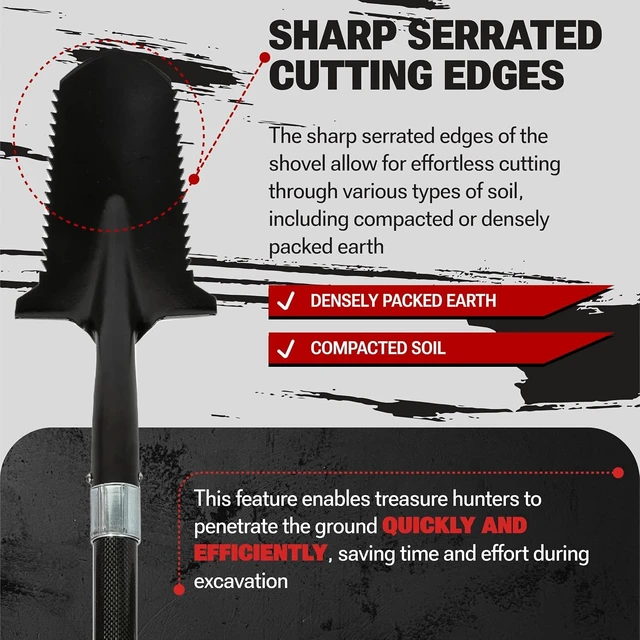 Alt view image 6 of 7 - Carbon Metal Detecting Shovel Digging Tool with Double Serrated Blade Lightweight Digger Garden Root Cutter, Spade Professional Metal Detector Accessories, Gold Digger Shovel - Carbon Black