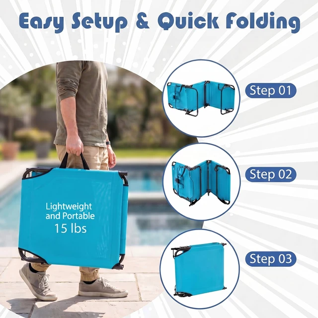 Alt view image 5 of 7 - Tanning Chair, Folding Beach Lounge Chair with Face Hole, Removable Pillow, Carry Strap, Position Adjustable, Sunbathing Chair, Portable Outside Lounge Chair for Patio Pool