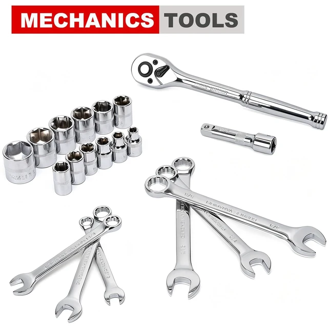 Alt view image 3 of 7 - 236-Piece Home Repairing Tool Set with Tool Bag, Red | Mechanics Hand Tool Kit, 12-Inch Wide Mouth Open Bag, 3/8" SAE Sockets and Wrench Set Included, For DIY & Home Maintenance