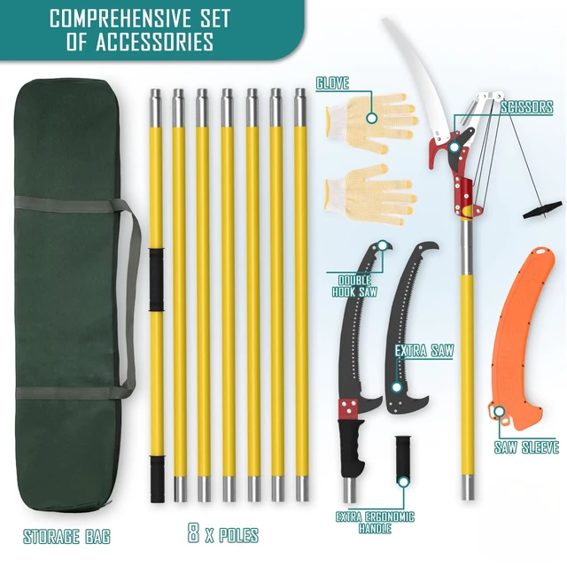 Alt view image 2 of 6 - 7.3-27FT Extendable Long Handle Pole Saw with Blade and Branch Scissors | extendable pole saw; tree trimmer with scissors; pruning saw