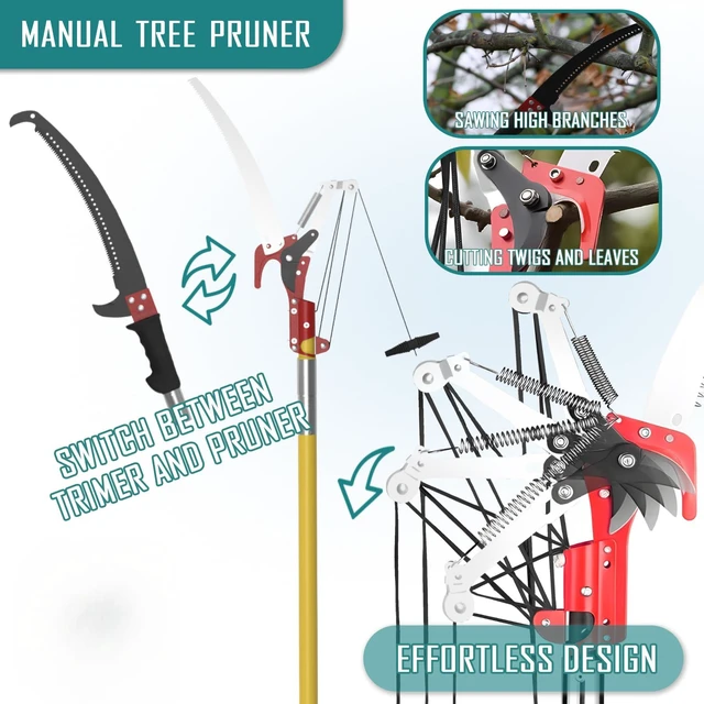 Alt view image 3 of 6 - 7.3-27FT Extendable Long Handle Pole Saw with Blade and Branch Scissors | extendable pole saw; tree trimmer with scissors; pruning saw