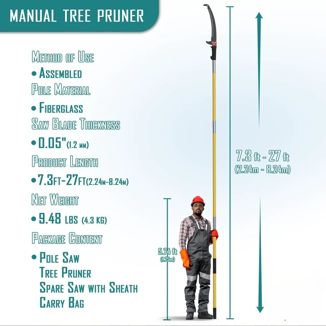 Alt view image 5 of 6 - 7.3-27FT Extendable Long Handle Pole Saw with Blade and Branch Scissors | extendable pole saw; tree trimmer with scissors; pruning saw