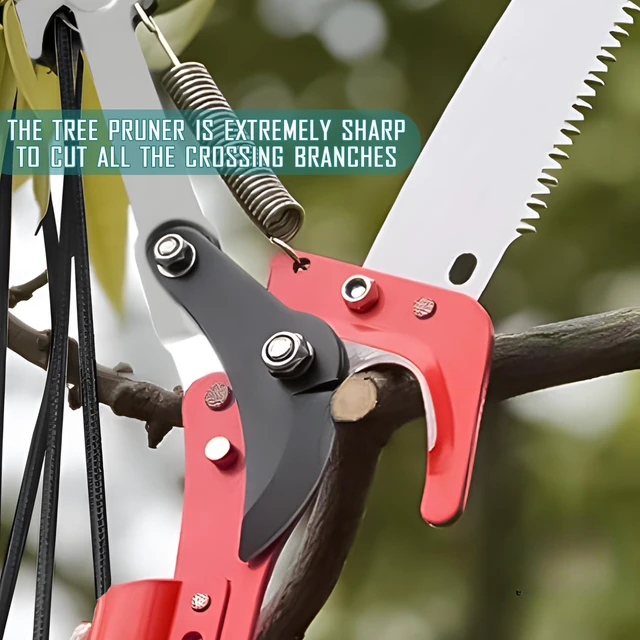 Alt view image 6 of 6 - 7.3-27FT Extendable Long Handle Pole Saw with Blade and Branch Scissors | extendable pole saw; tree trimmer with scissors; pruning saw