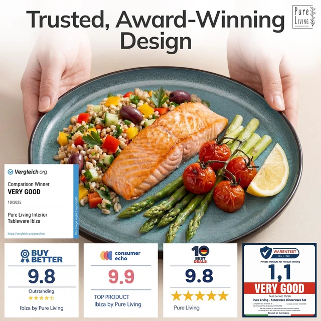 Alt view image 3 of 7 - 12 Piece Stoneware Dinnerware Set for 4, Handcrafted Plates and Bowls Set | Durable Reactive Glaze, Dishwasher & Microwave Safe Dish Set, Chip & Scratch Resistant Dishware Set, Ibiza Petrol Blue