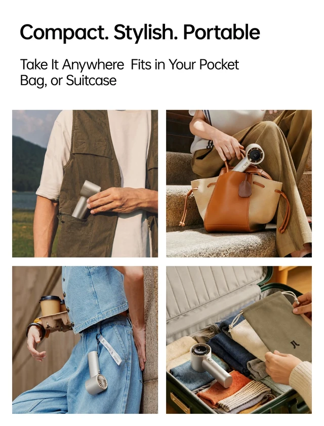 Alt view image 6 of 7 - Handheld Fan Pro1S - Next-Gen Airflow: Up to 40H Runtime | Metal Body-Enduring Quality, 1-100 Speed Scroll Wheel, 5000mAh-Portable Fan for Travel, Gifts for Women Men(Amber Gold)