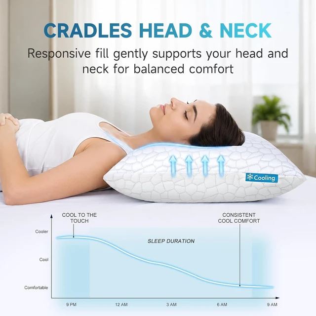 Alt view image 4 of 7 - Cooling Pillow for Sleeping, CertiPUR-US Shredded Memory Foam King Pillows Set of 2, Cool Pillow for Hot Sleepers Adjustable Firm Pillow for Side, Back, Stomach Sleepers Soft Yet Support,White