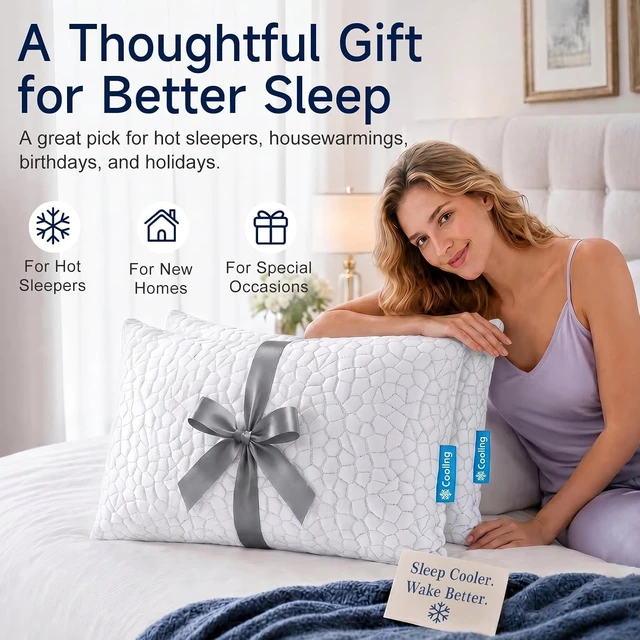 Alt view image 7 of 7 - Cooling Pillow for Sleeping, CertiPUR-US Shredded Memory Foam King Pillows Set of 2, Cool Pillow for Hot Sleepers Adjustable Firm Pillow for Side, Back, Stomach Sleepers Soft Yet Support,White