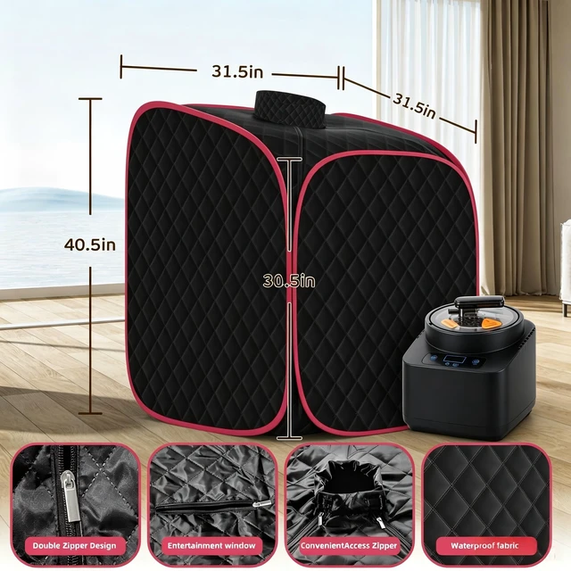 Alt view image 4 of 6 - Portable Steam Sauna at Home, 9 Levels Heating, Sauna Tent for Home with Steamer and Folding Chair, Sauna for Relaxation, Detoxification, Spa