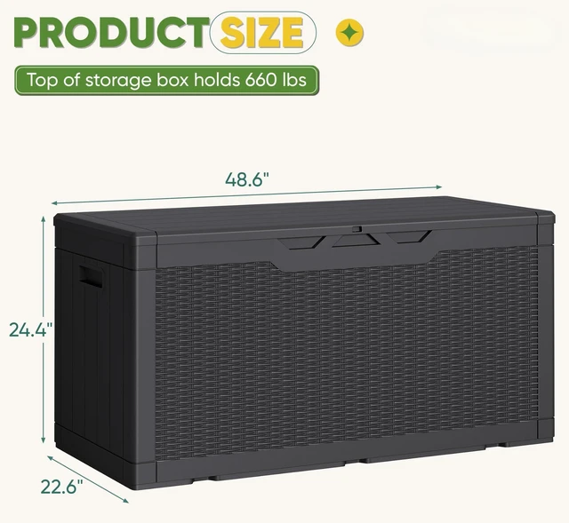 Alt view image 7 of 7 - Outdoor Storage Box 100 Gallon Storage Bin with Lid for Patio Furniture, Garden Tools, Pool Supplies, Lockable, Waterproof and UV Resistant, Black