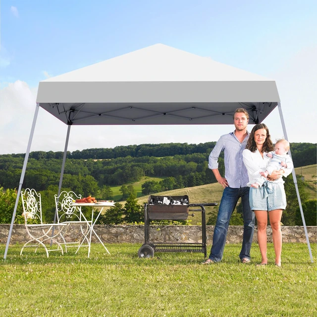 Alt view image 5 of 7 - 10x10FT Slant Leg Pop Up Canopy Tent, Portable Outdoor Shelter | 10x10FT Base 8x8FT Top, Adjustable Heights, Instant Shelter with Carrying Bag for Patio Deck Garden and Beach