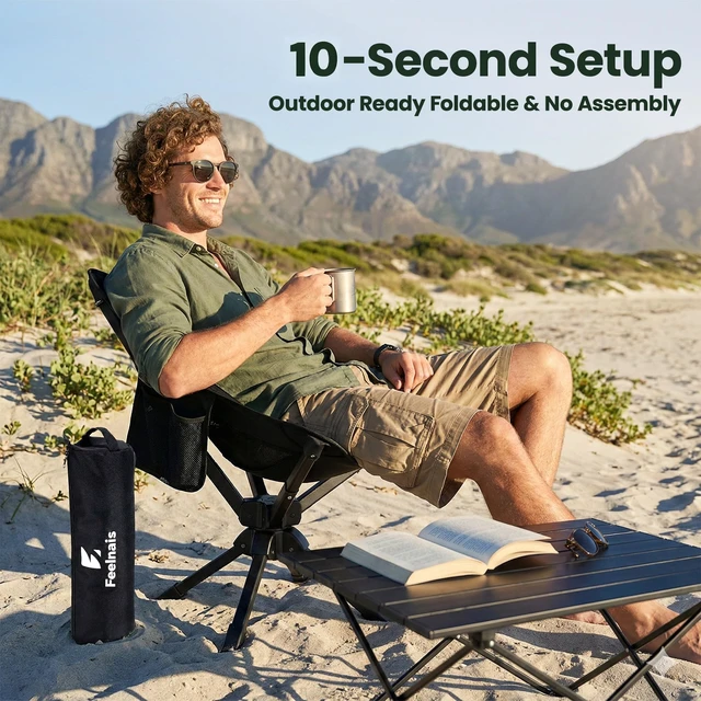 Alt view image 2 of 7 - Portable Camping Chairs Compact, Folding Camp Chair, Black-Swivel | 3.5 lbs Lightweight, 10 Seconds Quick Setup, Side Pocket, Storage Bag Easy to Carry for Outdoor Sporting, Holds up to 330 lbs