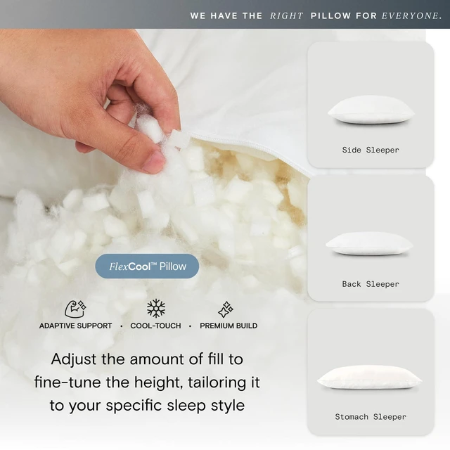Alt view image 2 of 6 - FlexCool Shredded Memory Foam Pillow - Adjustable Loft Pillow w/Cooling Surface - Good Housekeeping 2026 Bedding Award Winner - CertiPUR-US - Medium Firm for Back, Side, Stomach Sleeper (Queen)