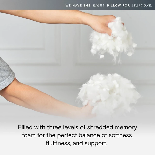 Alt view image 5 of 6 - FlexCool Shredded Memory Foam Pillow - Adjustable Loft Pillow w/Cooling Surface - Good Housekeeping 2026 Bedding Award Winner - CertiPUR-US - Medium Firm for Back, Side, Stomach Sleeper (Queen)