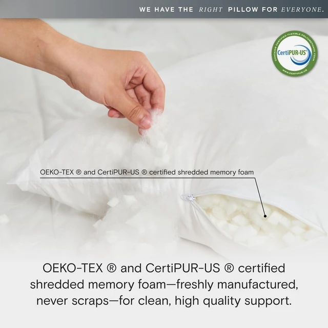Alt view image 6 of 6 - FlexCool Shredded Memory Foam Pillow - Adjustable Loft Pillow w/Cooling Surface - Good Housekeeping 2026 Bedding Award Winner - CertiPUR-US - Medium Firm for Back, Side, Stomach Sleeper (Queen)