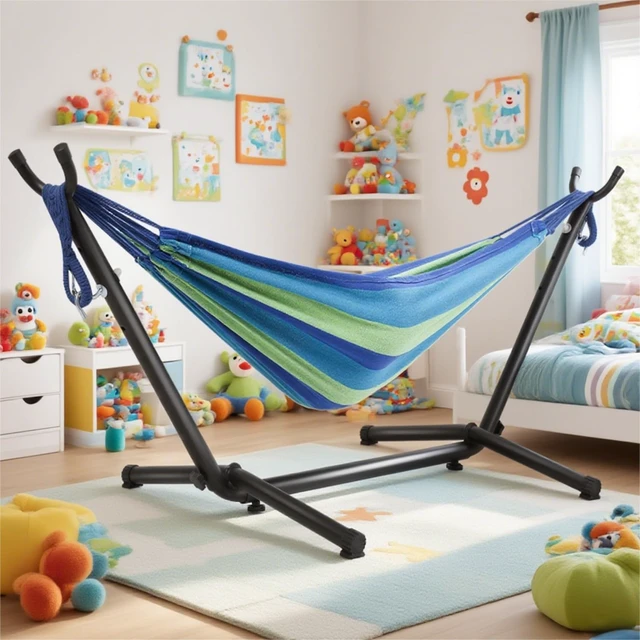 Alt view image 7 of 7 - Kids Hammock with Stand,Portable Steel Frame Holder Base | with Portable Carrying Bag for Indoor,Outdoor,Patio,Yard,Beach,220LBS Weight Capacity
