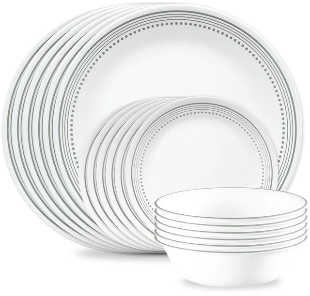 Main image of Vitrelle 18-Piece Service for 6 Dinnerware Set Triple Layer Glass and Chip Resistant, Lightweight Round Plates and Bowls Set, Mystic Gray