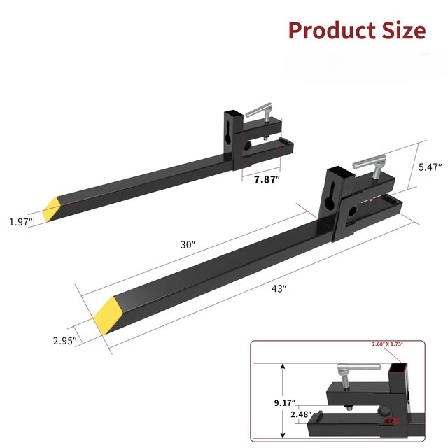 Alt view image 7 of 7 - 43" Clamp on Pallet Forks, 2000lbs Skid Steer Tractor Bucket Fork | Total length: 43", Fork length: 30", 2000LBS, Reinforced bolts & screws, Heavy duty, Bolt-on, Versatile skid steer solution