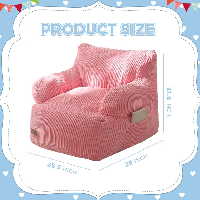 Alt view image 2 of 7 - Kids Bean Bag Chair, Stuffed Bean Bag Sofa, Pink, Standard | Bean Bag Chair for Boys and Girls, Lazy Sofa with Pocket Floor Chair for Gaming, Reading