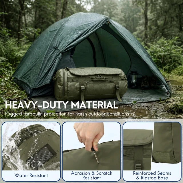 Alt view image 6 of 7 - 90L Large Duffle Backpack Bag for Men Travel, Heavy Duty Duffel Bags with Shoes Compartment for Traveling, Long Trip, Camping, Water-resistant, Army Green