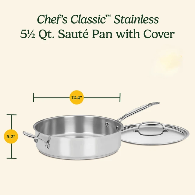 Alt view image 5 of 5 - 5.5 Quart Sauté Pan w/ Cover, Stainless Steel Pan with Lid, Large Kitchen Pan, Dishwasher Safe, Compatible with Induction, Electric, Gas Cooktops, Oven Safe Saucepan, Cool Grip Handles