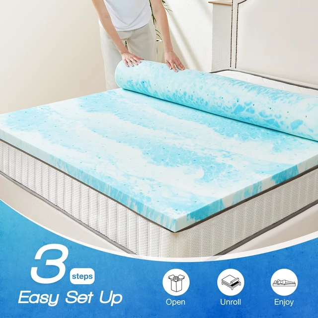 Alt view image 2 of 7 - Mattress Topper Queen, Memory Foam Cooling Pad, 4 Inch | Cooling Gel Infused, Ventilated, Breathable Toppers Pad, Laid on the Mattress of RV-Bed, Sofa-Bed, Blue