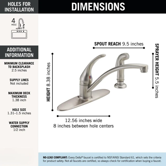 Alt view image 3 of 4 - Foundations Chrome Kitchen Faucet with Side Sprayer, Contemporary 4 Hole Kitchen Sink Faucet, Single Handle, Chrome B4410LF