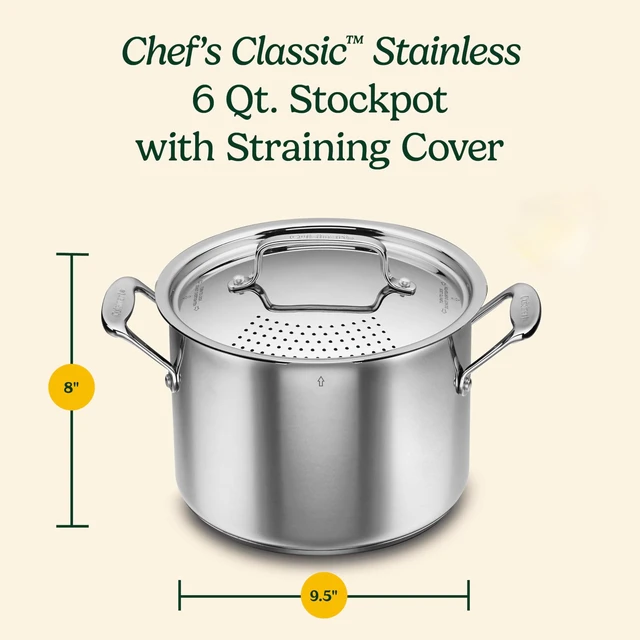 Alt view image 6 of 6 - 766S-22 6 Qt. Stainless Steel Pasta Pot w/Straining Cover Chef's-Classic-Stainless-Cookware-Collection, 6-Quart