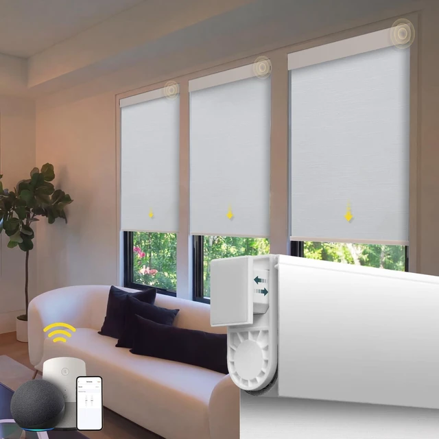 Main image of Motorized Automatic Blinds - Cordless Roller Shades with Remote Control, Smart Blinds (White, 23 x 72)
