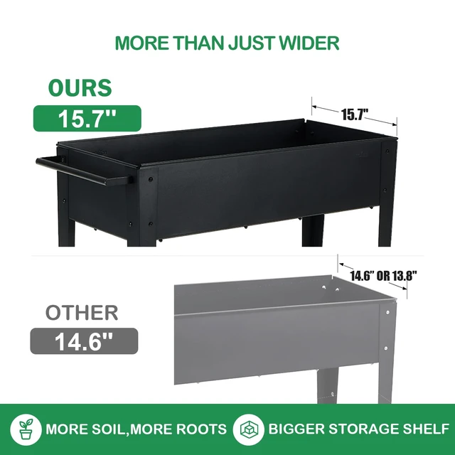 Alt view image 2 of 7 - 31.5" Tall Elevated Mobile Raised Garden Bed with Wheels and Shelf | Extra 15.7" W, 400 lbs. Rust-Resistant Steel Planter Cart for Vegetables, Herbs & Flowers. Patio/Balcony