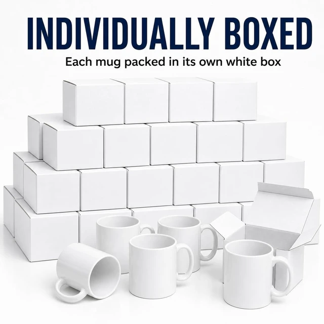 Alt view image 3 of 7 - 36 Pack Sublimation Mugs 11oz White Blank Ceramic Coffee Mugs with Individual White Boxes, AAA Grade with Premium Coating for Heat Press DIY, Dishwasher Microwave Safe