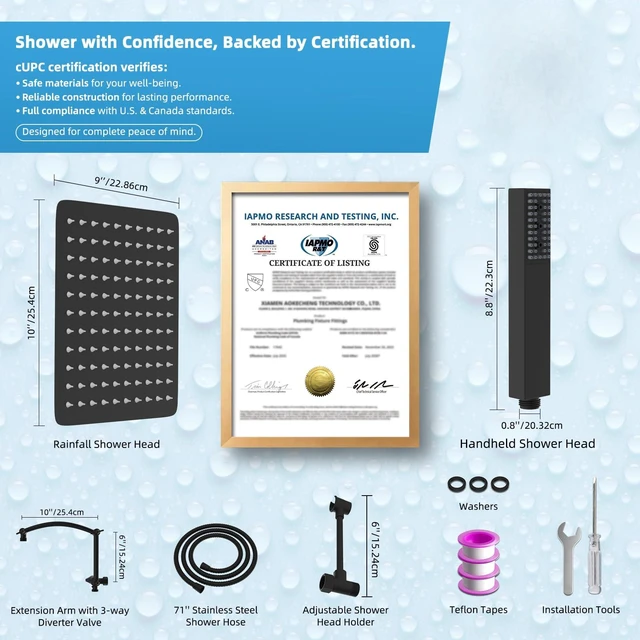 Alt view image 4 of 7 - All Metal CUPC Certified 10'' Rainfall Shower Head, Dual Shower Head Combo, High Pressure Handheld 4 Sprays Shower Wand, 16'' Adjustable Extension Arm, 71'' Hose, Shower Holder, Matte Black