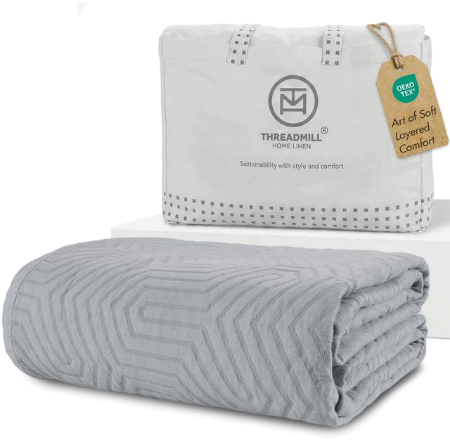 Main image of Luxury Cotton Blankets for Queen Size Bed | All-Season 100% Cotton Queen Size Blanket | Aster Jacquard Cozy Lightweight, Soft Breathable Coverlet fits Full Size Bed, 90x92 | Scottish Grey