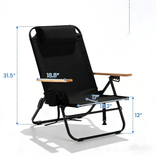 Alt view image 2 of 7 - Portable Beach Chair for Adults, Outdoor Camping Chair Lay Flat Folding Backpack Beach Reclining Chair with 5 Positions, Headrest, Cup Holder, Heavy Blue Coconut Tree