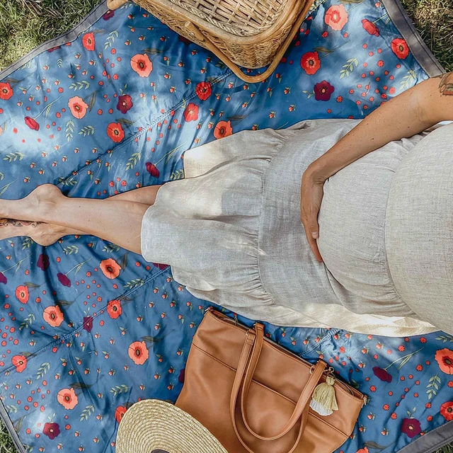 Alt view image 5 of 7 - 5'x7' Outdoor Family Picnic & Beach Blanket | Durable & Water-Resistant Fabric | Compact Fold & Easily Wipes Clean | Zipper Pocket (Midnight Poppy)