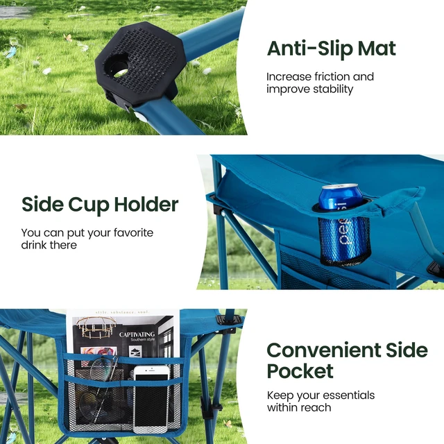 Alt view image 7 of 7 - 2 Pack Portable Camping Chair for Adults Lawn Chairs Support 250 lbs Blue | Folding Outdoor Camp Chair for Adults, Lightweight Foldable Chairs Collapsible Chair for Camping, Tailgates, Beach