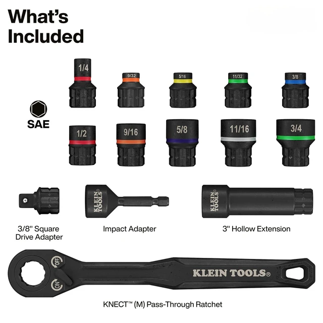 Alt view image 2 of 7 - 65400 KNECT 15-Piece Pass Through Socket Set, SAE Impact Set with MODbox Case, Sockets, Bits, Accessories and 3/8-Inch Drive Adapter
