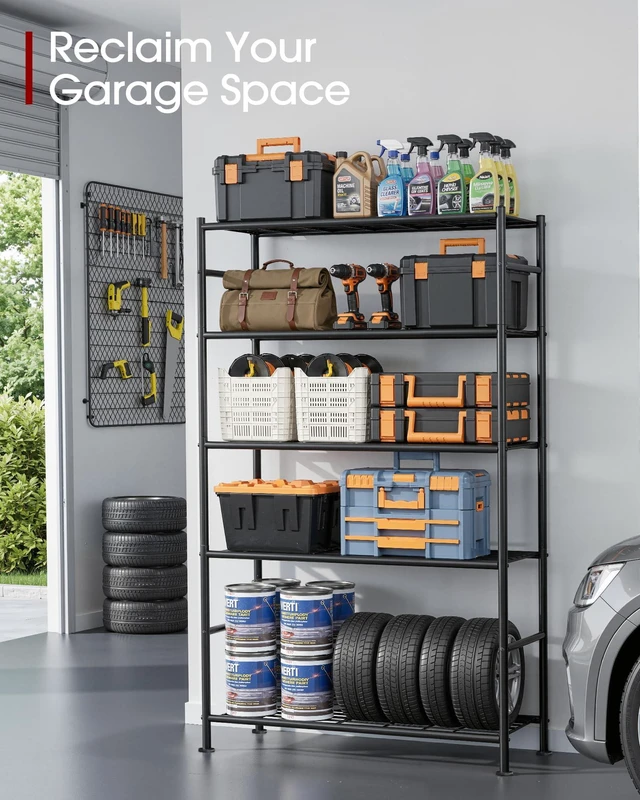 Alt view image 2 of 7 - Storage Shelves - 5 Tier Shelf Organizer, Heavy Duty Garage Shelving Unit with Leveling Feet, Stable Metal Shelves Organizer for Pantry, Kitchen and Closet, 33.0" W x 12.6" D x 72.0" H, Black
