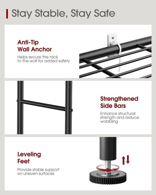 Alt view image 5 of 7 - Storage Shelves - 5 Tier Shelf Organizer, Heavy Duty Garage Shelving Unit with Leveling Feet, Stable Metal Shelves Organizer for Pantry, Kitchen and Closet, 33.0" W x 12.6" D x 72.0" H, Black