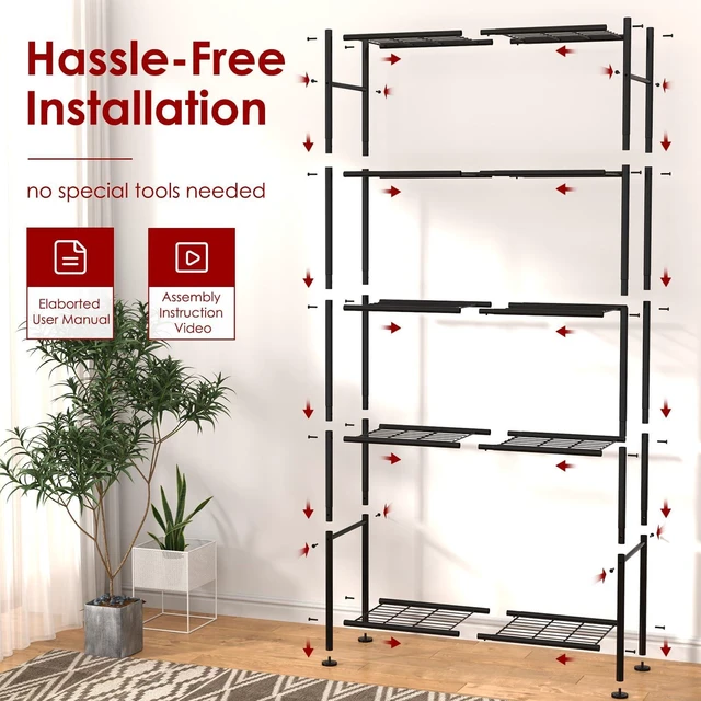 Alt view image 6 of 7 - Storage Shelves - 5 Tier Shelf Organizer, Heavy Duty Garage Shelving Unit with Leveling Feet, Stable Metal Shelves Organizer for Pantry, Kitchen and Closet, 33.0" W x 12.6" D x 72.0" H, Black