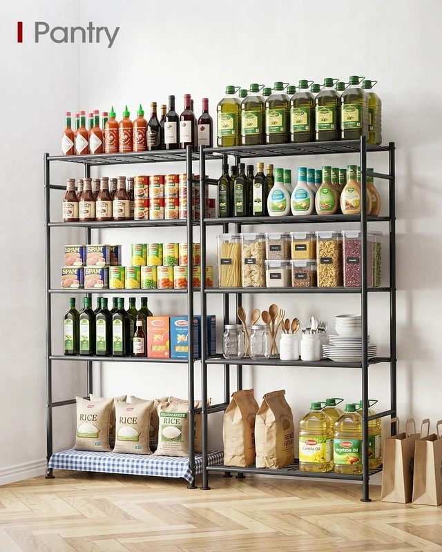 Alt view image 7 of 7 - Storage Shelves - 5 Tier Shelf Organizer, Heavy Duty Garage Shelving Unit with Leveling Feet, Stable Metal Shelves Organizer for Pantry, Kitchen and Closet, 33.0" W x 12.6" D x 72.0" H, Black