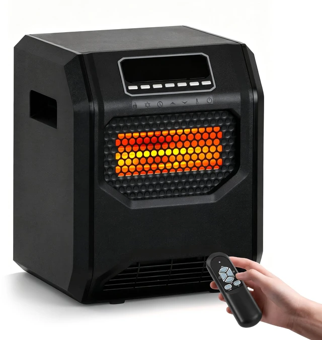 Main image of 1500W Infrared Space Heater for Indoor Use | Electric Heater with 6 Quartz Element, Tip-Over & Overheat Protection, 12H Timer, Remote, Thermostat Control, Large Rooms