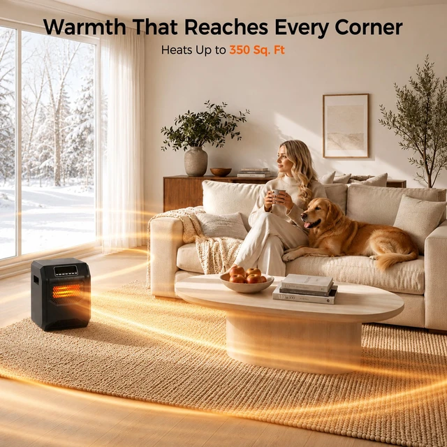 Alt view image 3 of 7 - 1500W Infrared Space Heater for Indoor Use | Electric Heater with 6 Quartz Element, Tip-Over & Overheat Protection, 12H Timer, Remote, Thermostat Control, Large Rooms
