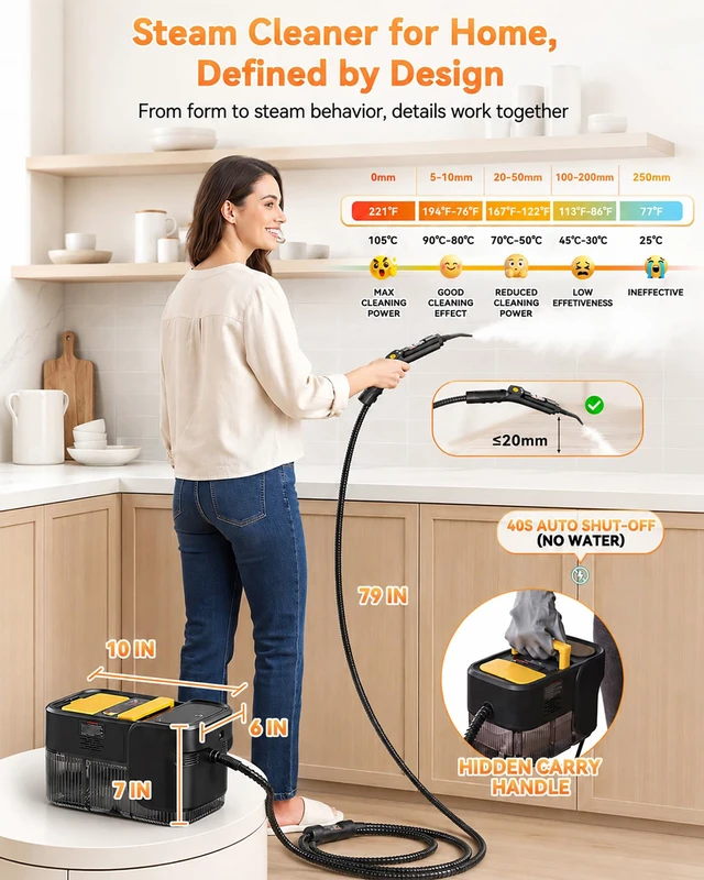 Alt view image 4 of 7 - Steam Cleaner, 3 Level Adjustable Handle with 18 Accessories | 10s Heat Up, 2.11 Quarts Tank, Handle Steam Cleaner for Home, Steamer for Cleaning for Kitchen, Grout, Dirt, Tile, Floor, Car