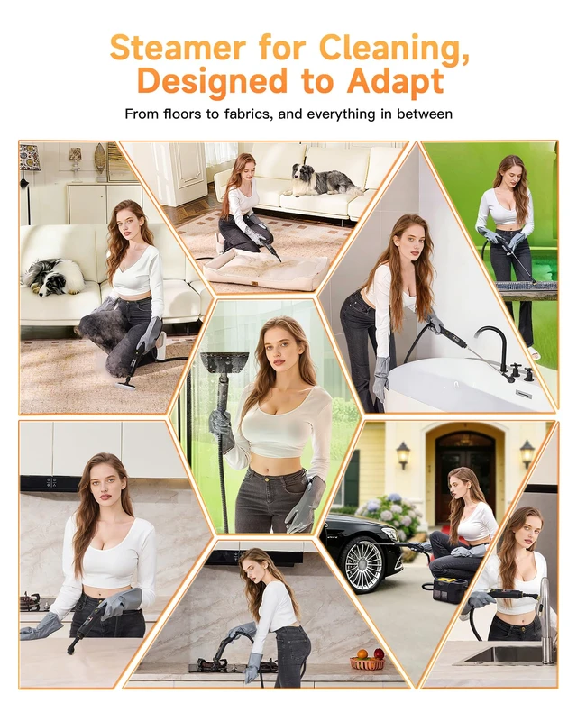 Alt view image 7 of 7 - Steam Cleaner, 3 Level Adjustable Handle with 18 Accessories | 10s Heat Up, 2.11 Quarts Tank, Handle Steam Cleaner for Home, Steamer for Cleaning for Kitchen, Grout, Dirt, Tile, Floor, Car